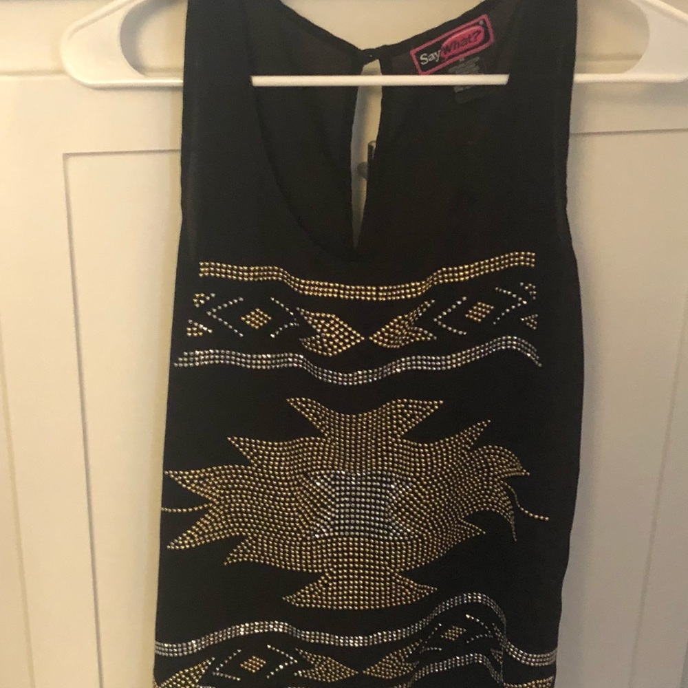Aztec bling beaded black tank.  Medium